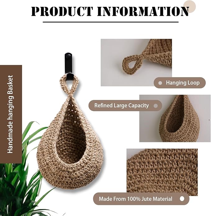 Hanging Fruit Large Basket Set of 3, Boho Wall Hanging Storage Basket