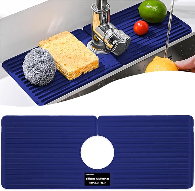 Faucet Mat for Kitchen Sink, Silicone Faucet Handle Drip Catcher Tray, Drying