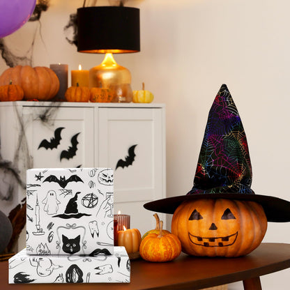JarThenaAMCS Halloween Wrapping Paper - Mini Roll - 17 Inch x 32.8 Ft Black Cat Ghost Bat Gift Wrap Paper Single-Sided for Home Party DIY Crafts