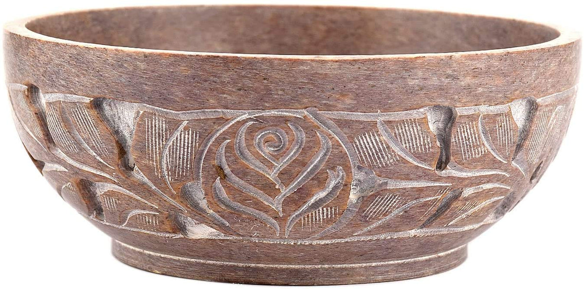 Ajuny Soapstone Natural Smudge Pot | Stone Bowl | Scrying And Smudge Bowl Handmade Leaf Carved Design Household Kitchen Table Decorative Gift 5 Inch