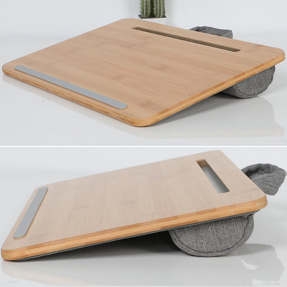 SUMISKY Portable Laptop Desk with Cushion and Phone Holder Bamboo Laptop Stand for Sofa Fits Up to 14 Inches