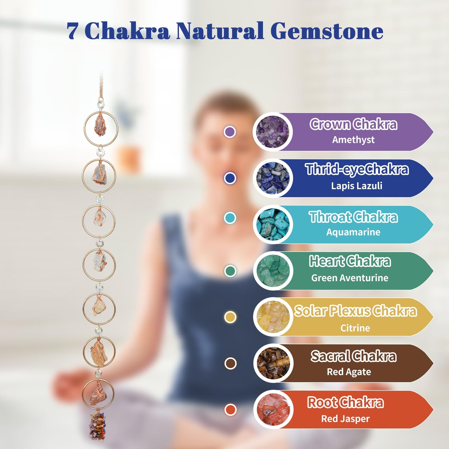 7 Chakra Healing Crystals Hanging Ornament，Handmade Chakra Natural Stones Gemstones Wall Hanging Ornaments for Home Decor Yoga Meditation(7 Natural Stones)