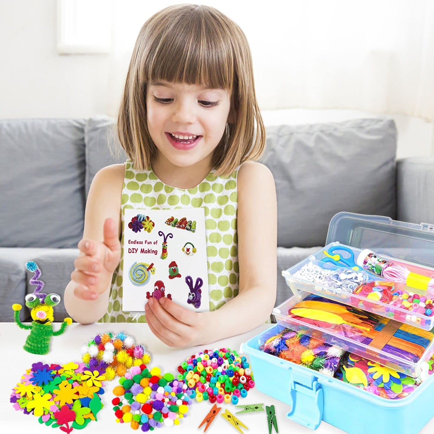 VLUINANI 3000Pcs Craft Kits for Kids DIY Arts and Crafts Supplies Set with Pipe Cleaners Craft Box Preschool Homeschool Toys Gift for Kids Boys and Girls Age 4 5 6 7 8
