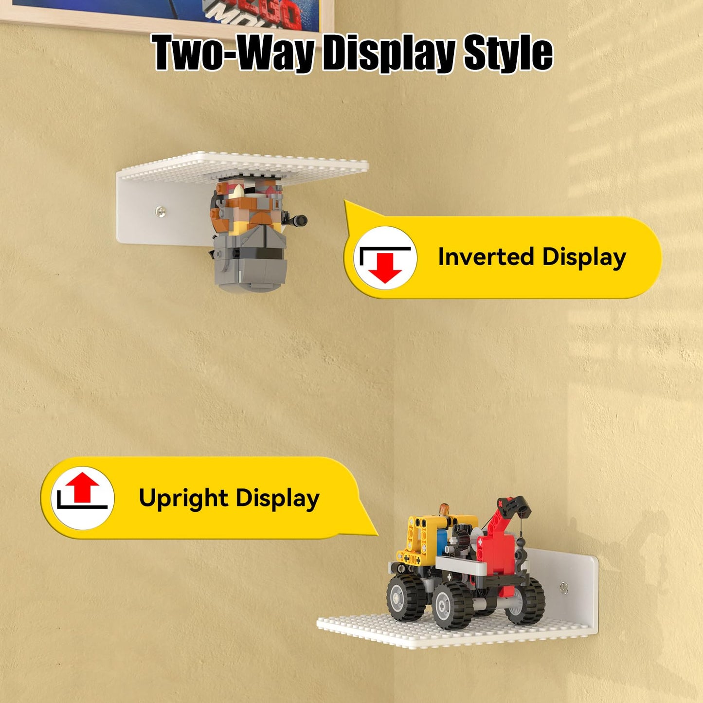 BlissBox 6-Pack Floating Shelves for Wall Compatible with Lego Building Bricks, 5x5.5inch Dual‑Sided 16x17 Studs for Toy Brick Storage and Display, ABS Display Shelves for Room Decor, White