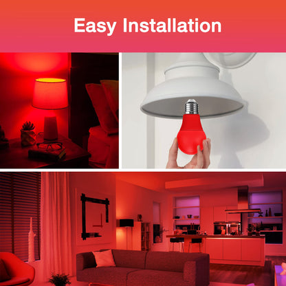 EvaStary Red LED Light Bulb 60W Equivalent, A19 E26 Base, 9W for Halloween, Christmas Decoration, Party, Bars, Porch Lights, Holiday Mood Lighting, Pack of 2