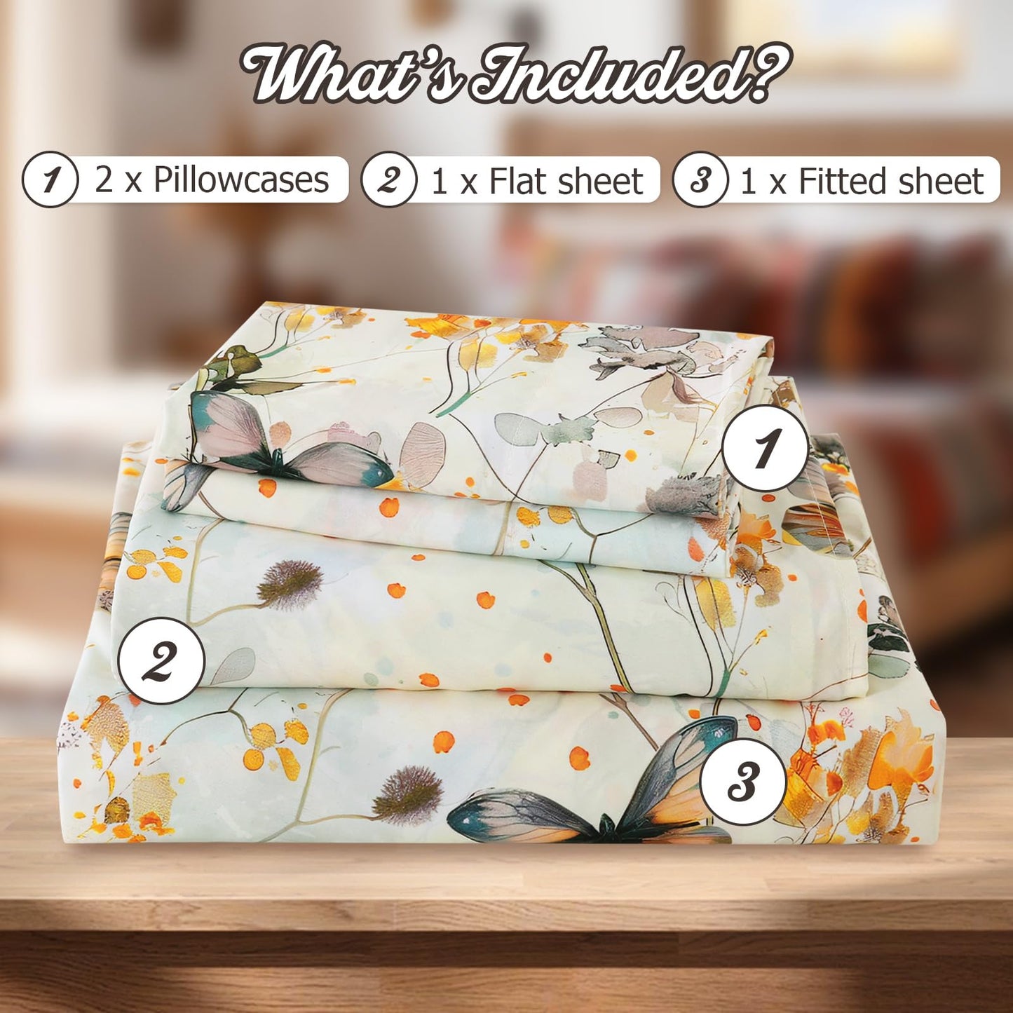 CozySmile Floral Printed Sheet Set King Size 4 Piece,Soft & Breathable Deep Pocket 16" Cooling Wrinkle Free Comforter Bed Set Botanical Pattern Sheets (King, Butterflies Dancing)