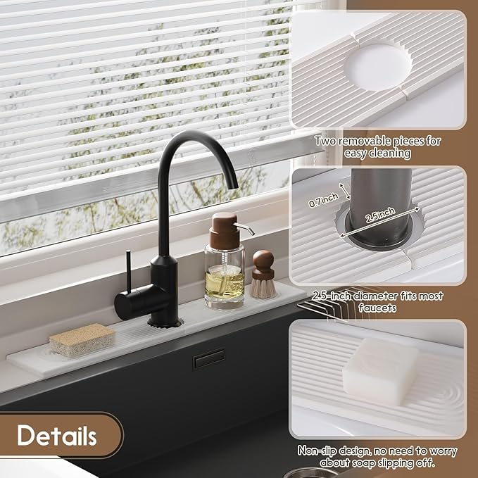 Faucet Mat for Kitchen Sink, Diatomite Quick Drying Tray, 23.6Inch Kitchen Sink