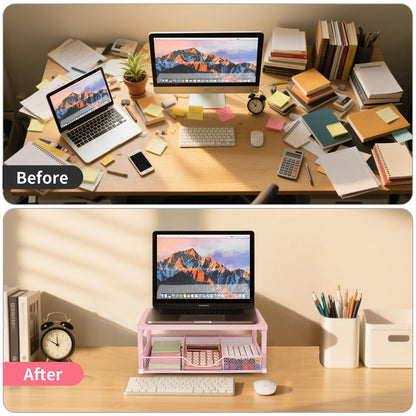 Gugsey Small Pink Laptop Stand for Desk, Monitor Stand, Office Desk Accessories, Computer Desktop Stand with Drawer for Home, Office, School (Pink)