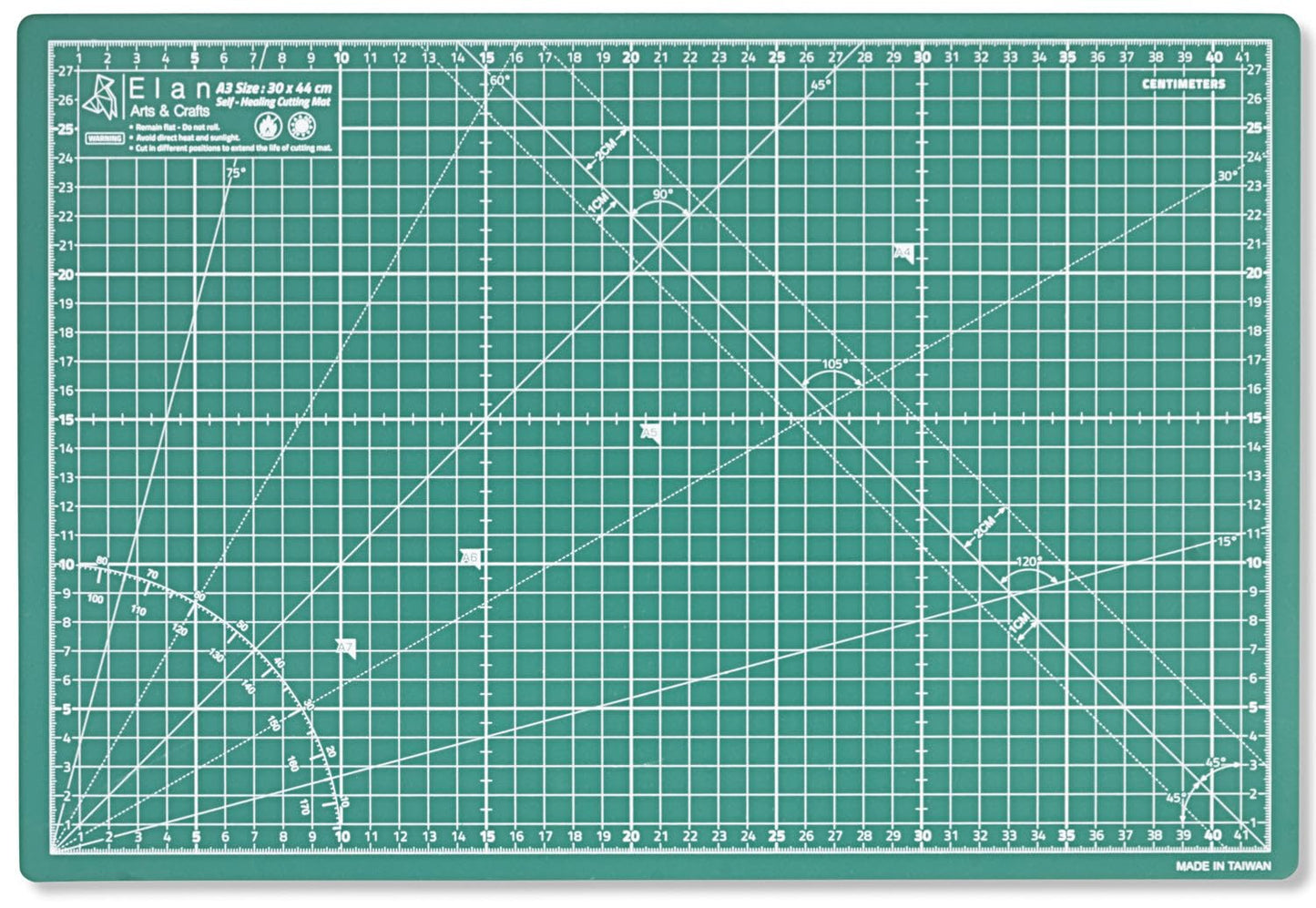 Elan A3 Cutting Mat Green, 5-Ply Hobby Board for Crafts 44X30 CM, Self Healing Cutting Mat A3, Recycled PVC Craft Board for Sewing & Quilting