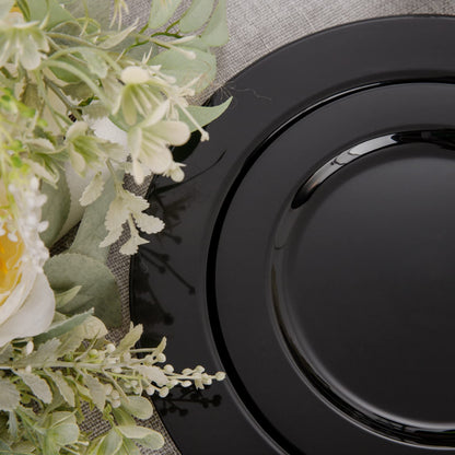 FLOWERCAT 60PCS Black Plastic Plates - Heavy Duty Black Disposable Plates for 30 guests Halloween Party/Wedding/New Year - Include 30PCS 10.25inch Dinner Plates and 30PCS 7.5inch Dessert Plates