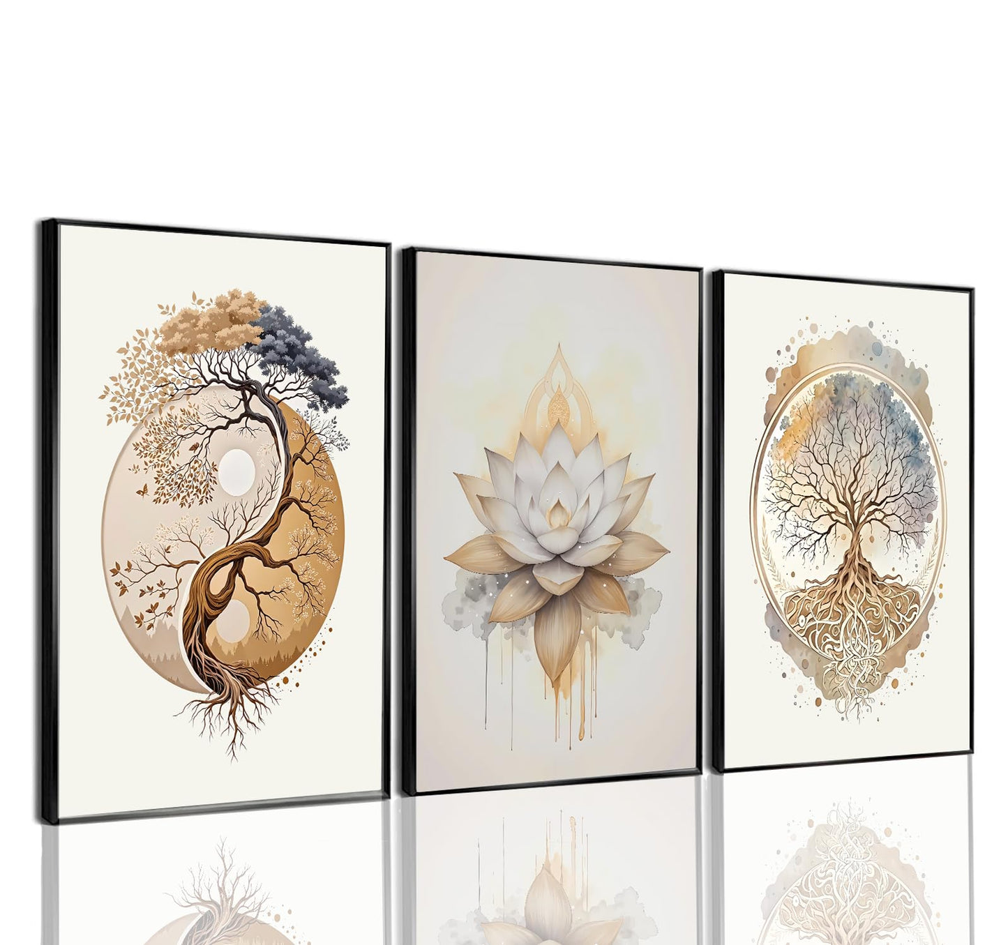 3PCS Tree of Life Cnavas spiritual Wall Art Boho Sacred Geometry Posters Print Art Lotus Zen Pictures Wall Decor Abstract Yin Yang Fall feng Shui Artwork for Living Room Yoga Room Bedroom Home Decoration16*24 in ( Poster No Frame)