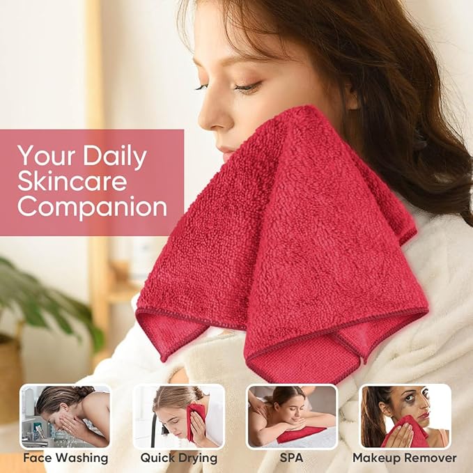 HOMEXCEL Red Microfiber Washcloths 12 Pack, Highly Absorbent and Soft Face Towel