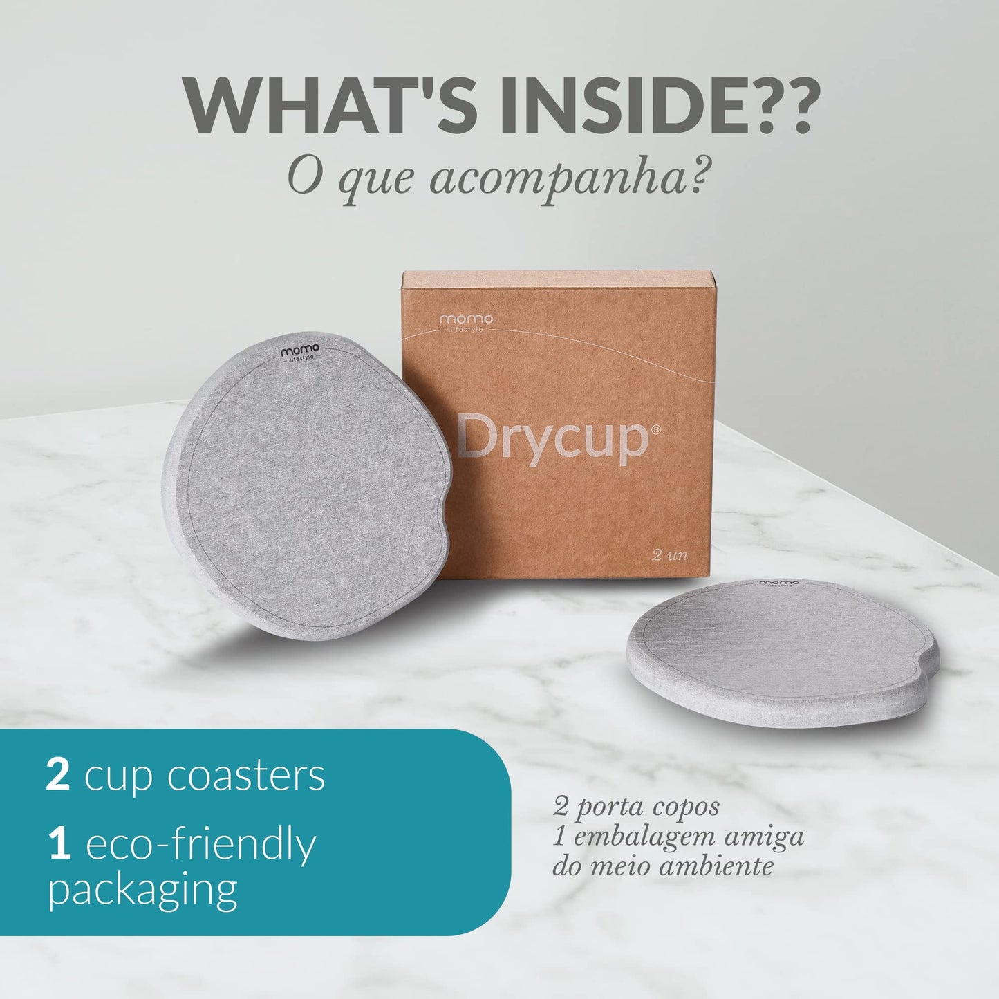 Momo Lifestyle Coasters for Drinks Drycup Stone Coaster Ultra Absorbent Made of Diatomaceous Earth Ideal for Wooden and Coffee Table Non Scratch Condensation Drink Coasters (2 Pack)