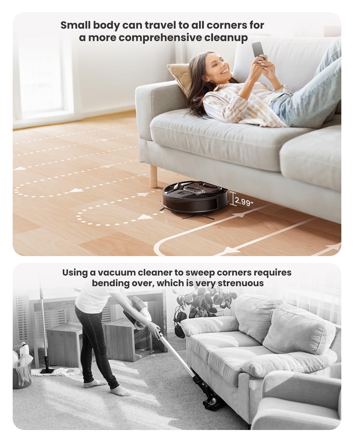 Lefant M320 Robot Vacuum Cleaner, Carpet Detection, 6,000 Pa Suction, Low Noise, 800ml Visible Dustbin, 210 Mins Runtime, Self-Charging, Works with Alexa, Ideal for Hard Floor, Pet Hair, Black