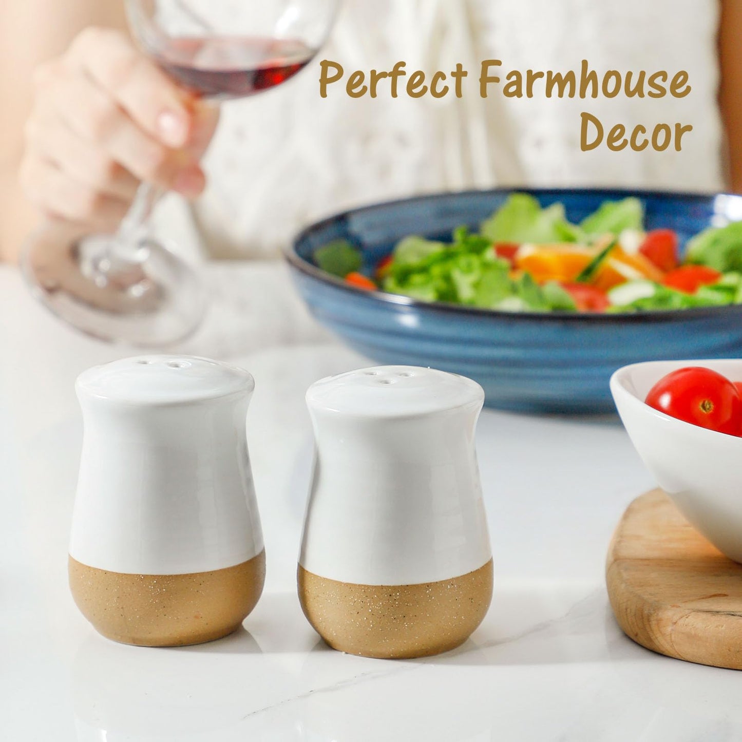 Hasense Salt and Pepper Shakers Set, Ceramic White Salt Shaker for Kitchen Counter, Cute Pepper Shakers, Refillable Spice Shaker Set for Kitchen Counter, Farmhouse Home Kitchen Decor