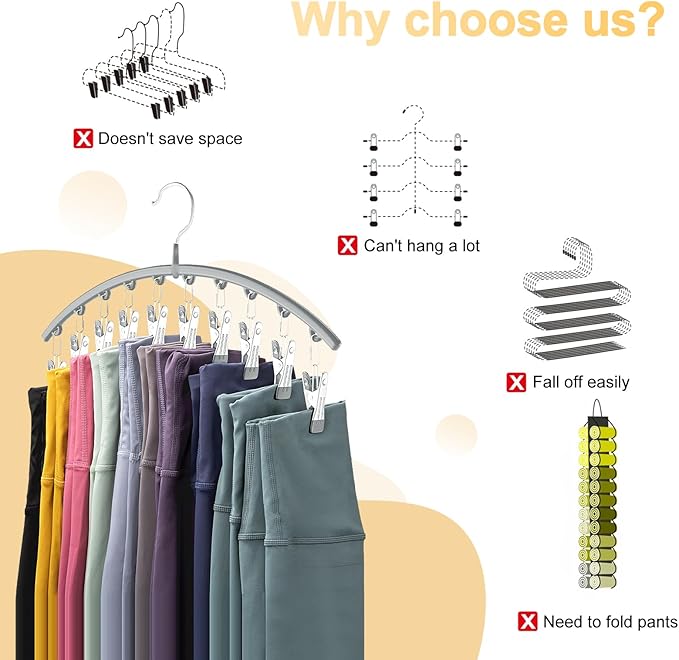 Legging Organizer for Closet, Metal Yoga Pants Hanger w/Rubber Coated 2 Pack