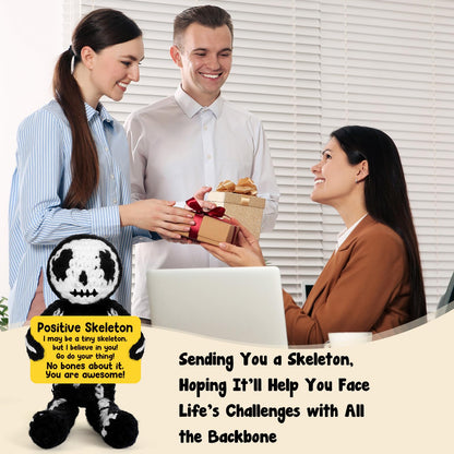 Hweijm Positive Skeleton Skull Christmas Stocking Stuffer Crochet Gag Gift, Spooky Cute Mini Collectible for Teens Women Men Friends, White Elephant Exchange, Secret Santa Gift, Skeleton Desk Decor