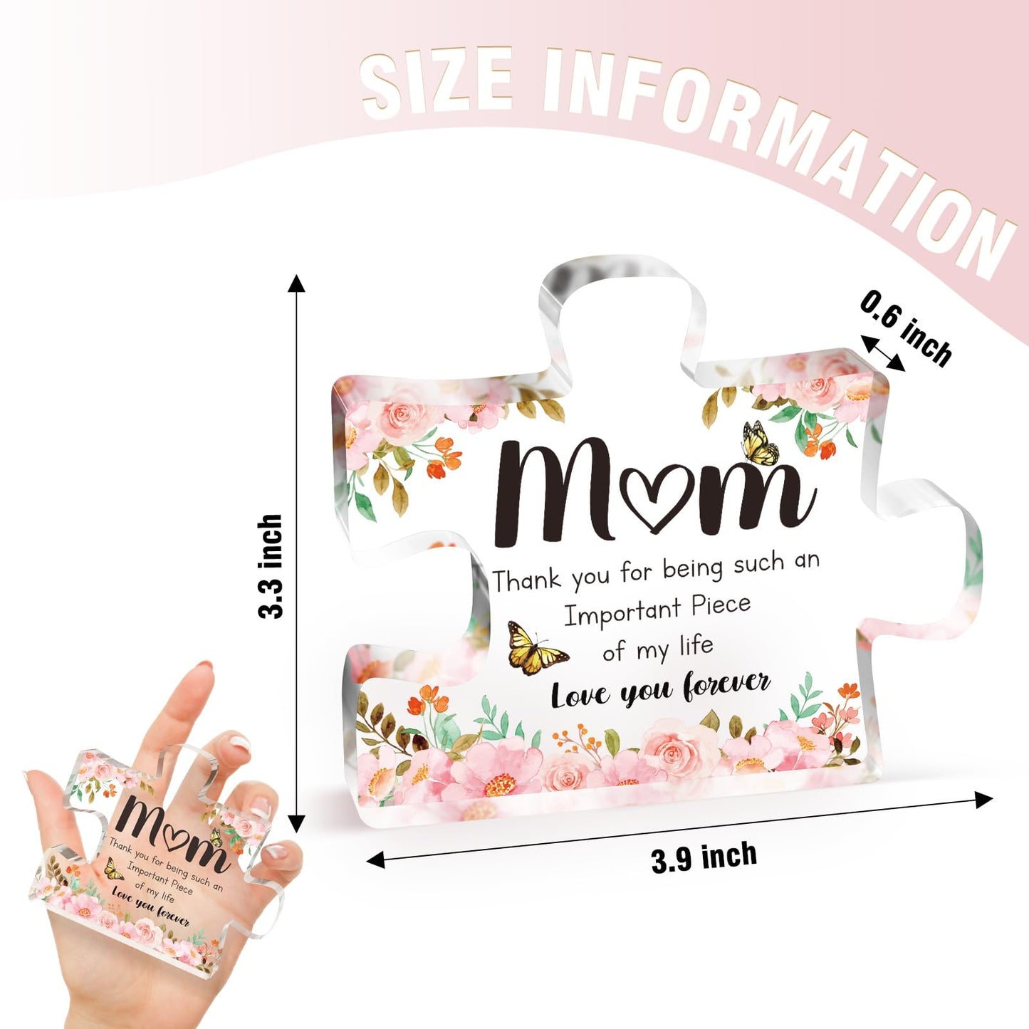 Mothers Day Gifts for Mom - Meaningful Acrylic Puzzle Piece Decor - Heartwarming Mom Birthday Gifts from Daughter Son, Mothers Day Gifts, Thoughtful Keepsake Plaque for Home Office Desk, 3.9 x 3.3 Inch