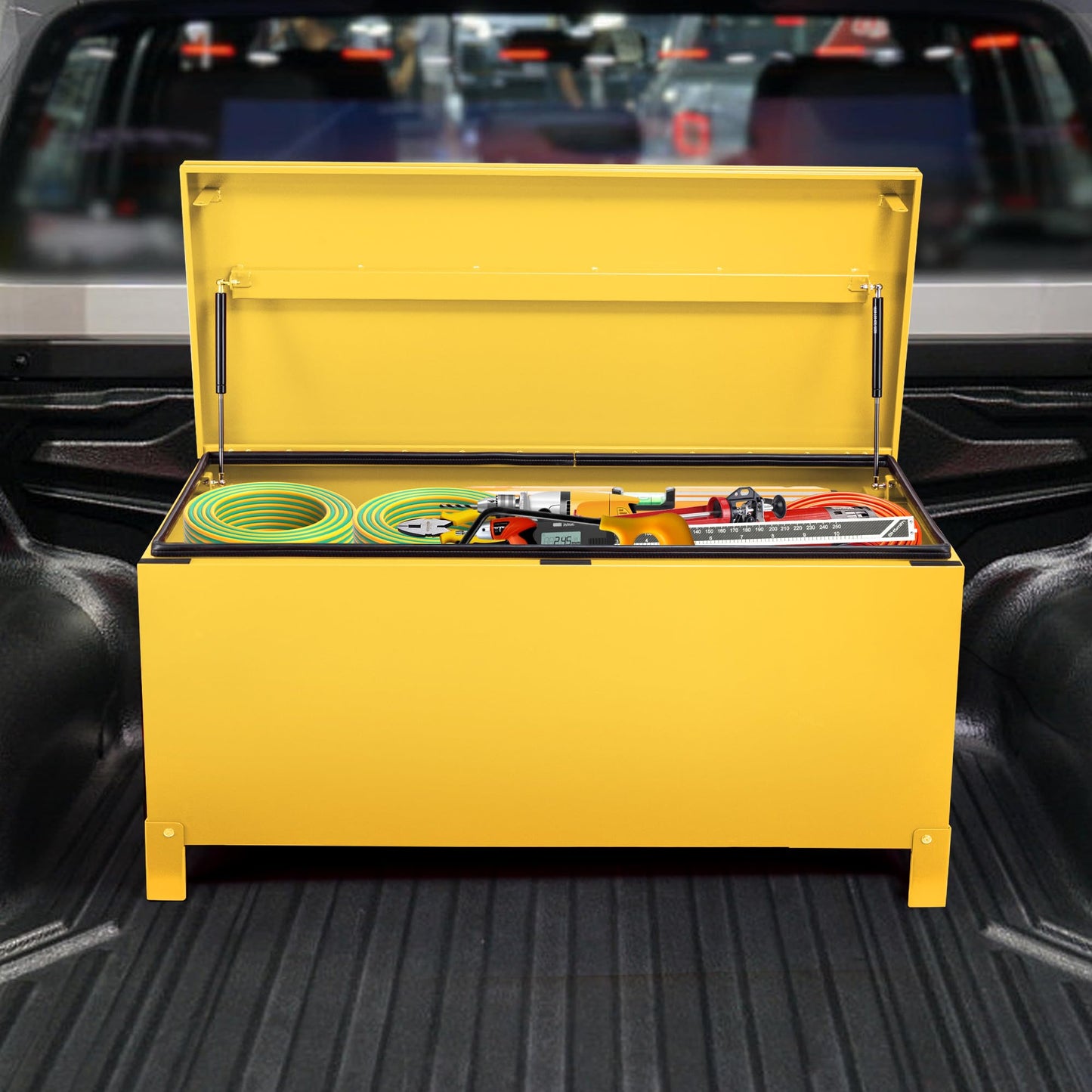 Hoguyexila Truck Bed Tool Box, Large Aluminum Tool Storage Organizer Chest with Side Handles, Heavy Duty Waterproof Cabinet Toolbox for Pickup, Trailer, RV, Jobsite, Garage, 36"x15"x15", Yellow