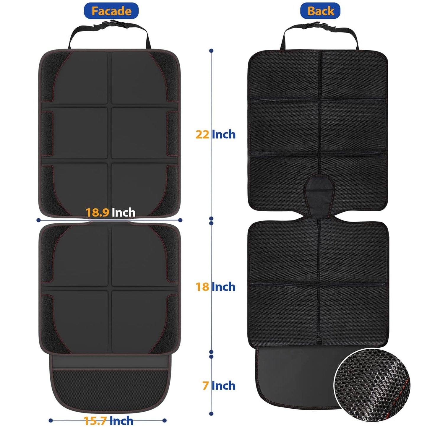 Gimars Car Seat Protector, 2 Pack, Leather Seats Protectors for Child Seats, Isofix Compatible, Waterproof Baby Carseat Cover with Thicker Pad, 2 Mesh Pockets for SUV Sedan Trunk Pet Kids