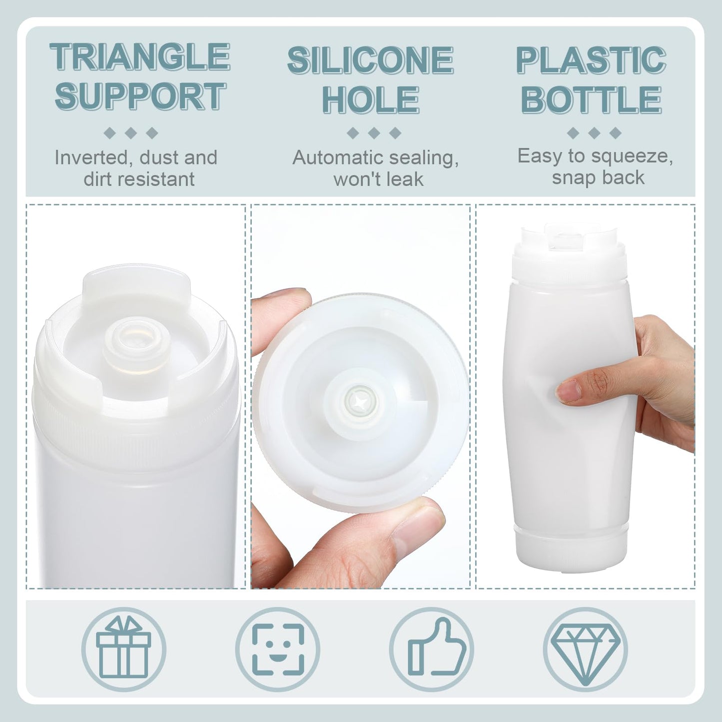 Didaey 2 Pcs 20 oz Inverted Plastic Squeeze Bottles, Refillable Tip Large Valve Dispenser Condiment Squeeze Bottle for Sauces Ketchup Sour Cream Self Sealing Syrup Dispenser for Restaurants (White)