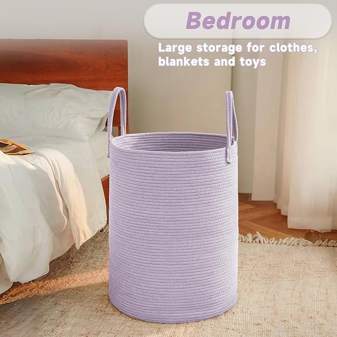 Large Woven Laundry Basket Hamper, 80L Cotton Rope Storage Bin