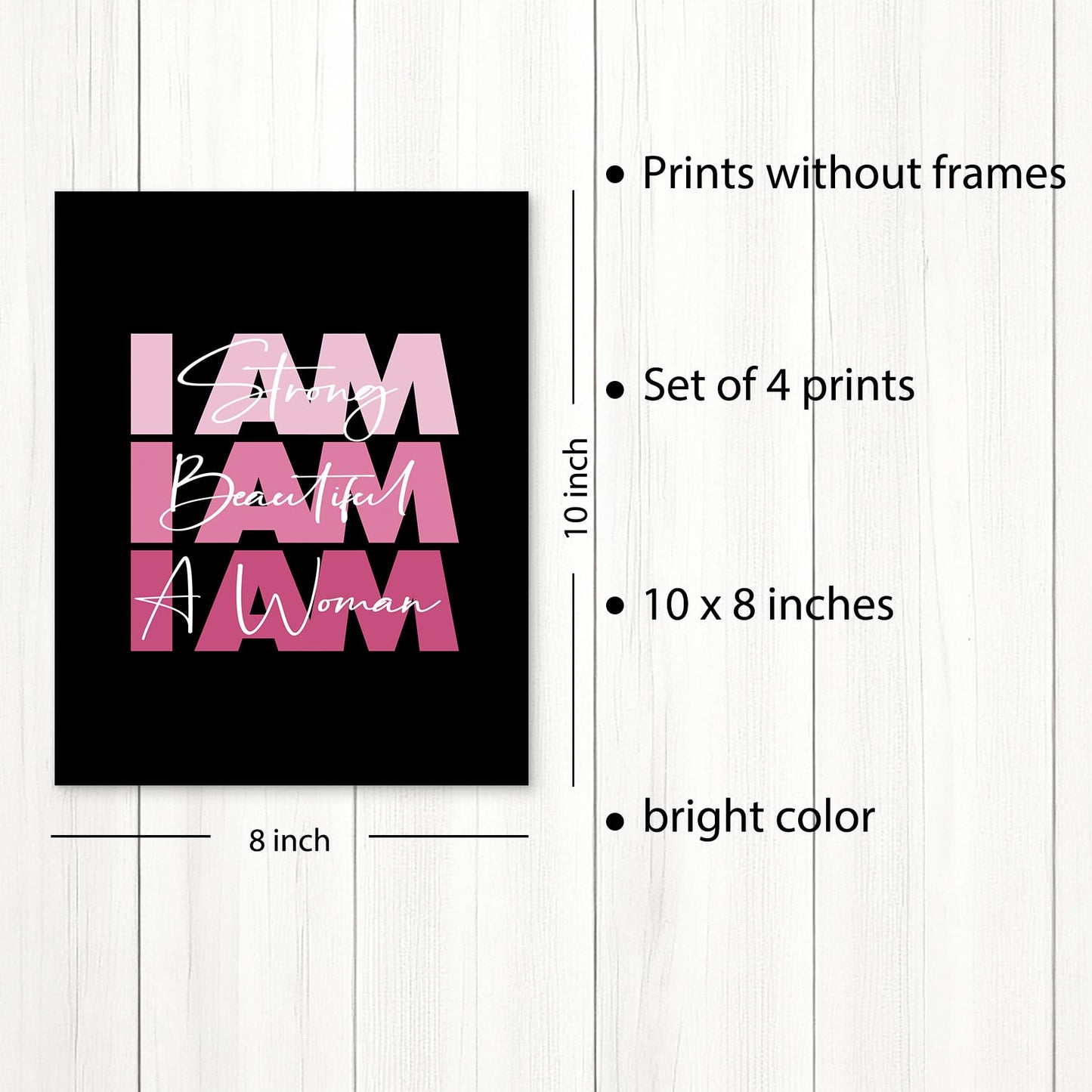 HUYAW Pink Woman Girl Inspirational Quotes Pray Worth Wall Art Prints Set of 4, Motivational Posters Gifts for Women Teen Girls Room Home Bedroom Office College Dorm Decor (Unframed), 8 x 10 In