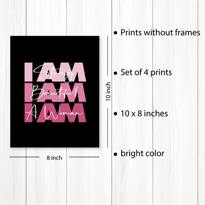 HUYAW Pink Woman Girl Inspirational Quotes Pray Worth Wall Art Prints Set of 4, Motivational Posters Gifts for Women Teen Girls Room Home Bedroom Office College Dorm Decor (Unframed), 8 x 10 In