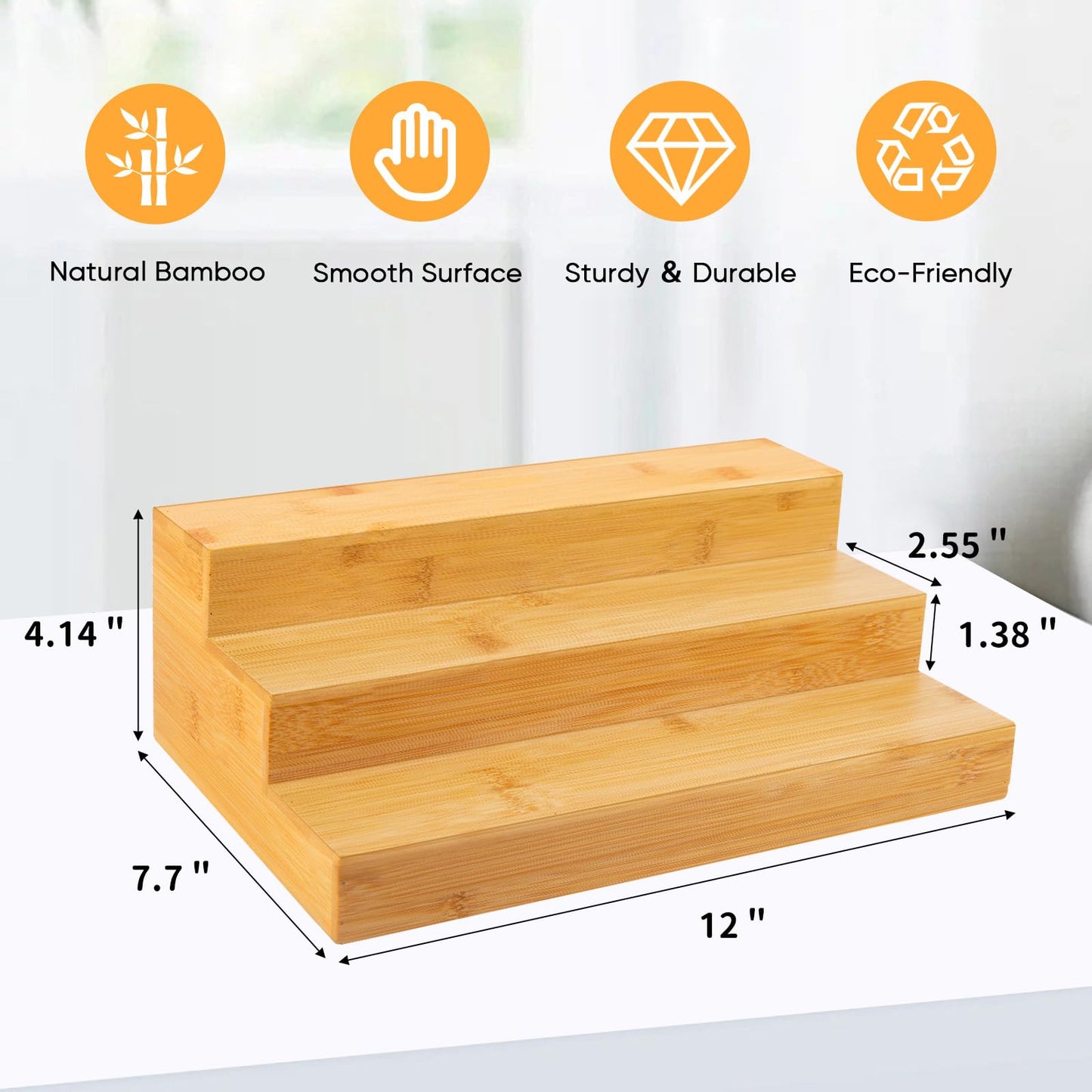 MillTu Bamboo Spice Rack Organizer for Cabinet 2 Pack - 3 Tier Countertop Step Shelf, Seasoning Storage Stand for Kitchen Pantry, Spice Holder for Jars Bottles Cans (Natural)