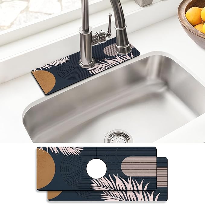 Sink Faucet Absorbing Mat, 2 Pack Drying Mat Around Faucet Sink Splash Guard