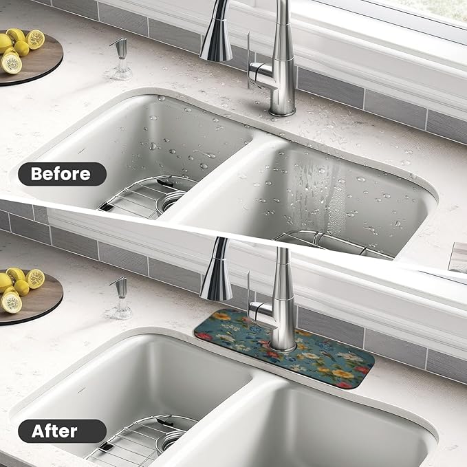Flowers Kitchen sink faucet pad, strong water absorption, anti slip, very