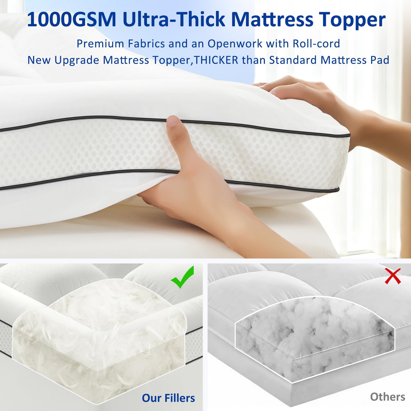 SurChic Twin XL Mattress Topper for Back Pain, Soft Extra Thick Pillow Top Mattress Pad Cover with 1000GSM Down Alternative Filler, Cooling Breathable Plush Bed Topper Protector (8-21" Deep Pocket)