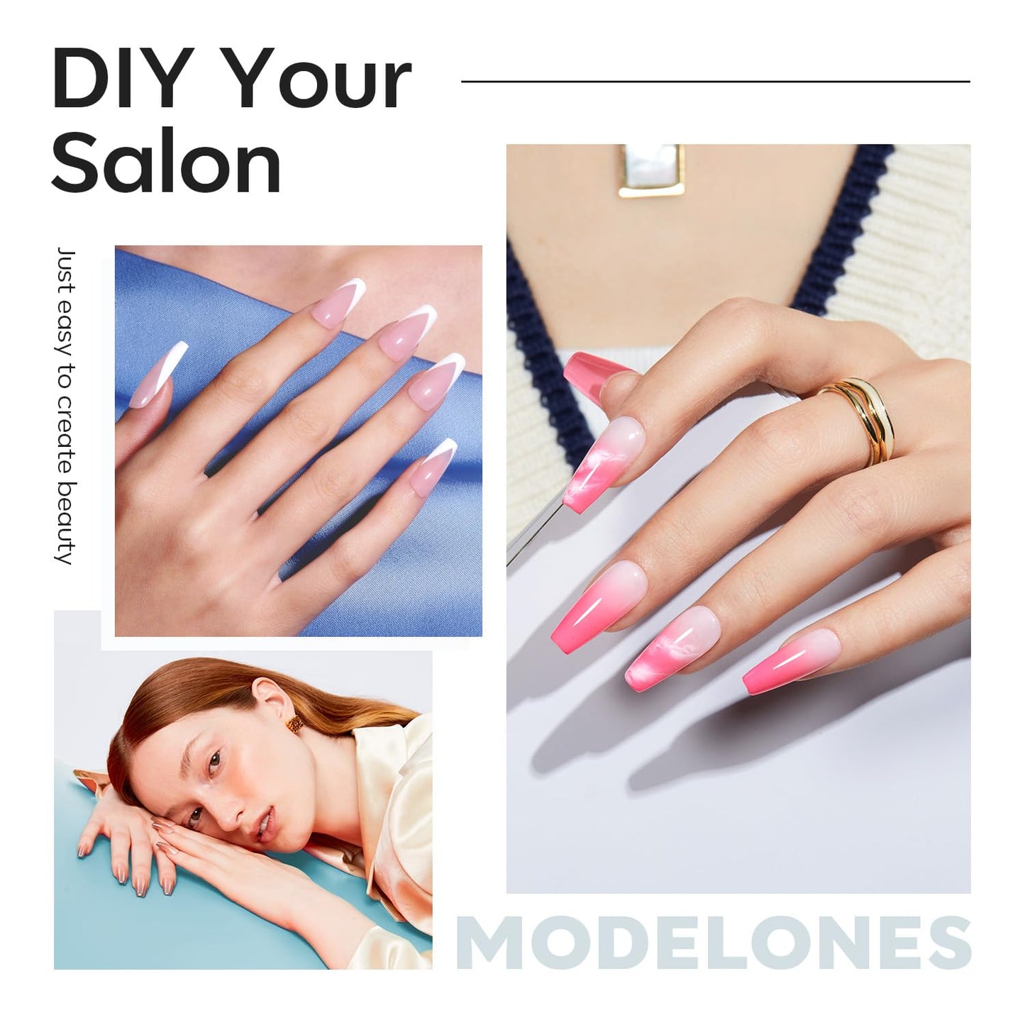 modelones 9 in One Gel Nail Glue Brush On Nail Glue 15 ml for Tips, Rhinestones, Base Coat, Blooming Art Gel Kit for Press on Nails Acrylic Tips U V Lamp Needed 2Pcs
