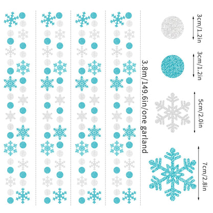 Snowflake-Snow Teal-Silver Christmas Party-Decoration Garland - 52Ft Turquoise White Winter Wonderland Frozen Hanging Paper Streamers,Birthday New Year Baby Shower Classroom Decor Lasting Surprise