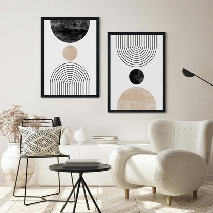 Mid Century Modern Wall Art Prints Set of 2 Neutral Abstract Geometric Wall Art Boho Canvas Prints Mid Century Eoind Wall Decor Modern Abstract Pictures Artwork for Home Room 12x16 Inch Black Framed