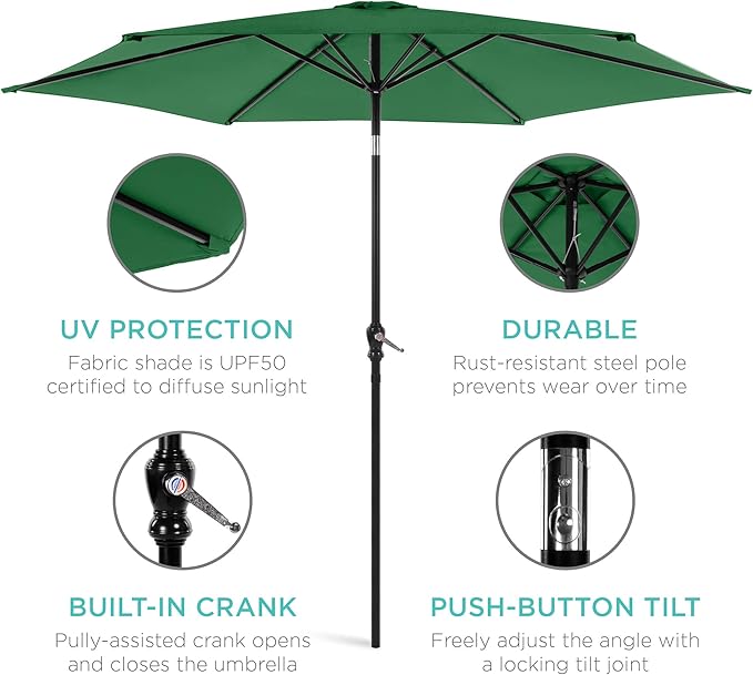 Best Choice Products 10ft Outdoor Table Compatible Steel Polyester Market Patio Umbrella w/Crank and Easy Push Button Tilt