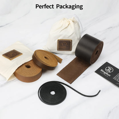 Ringsun 2 Inches Wide Flat Leather Straps for Crafts, Full Grain Leather Strips Cord String for Crafts, Tooling (2mm Thick 72.5 Inches Long Bourbon Brown)