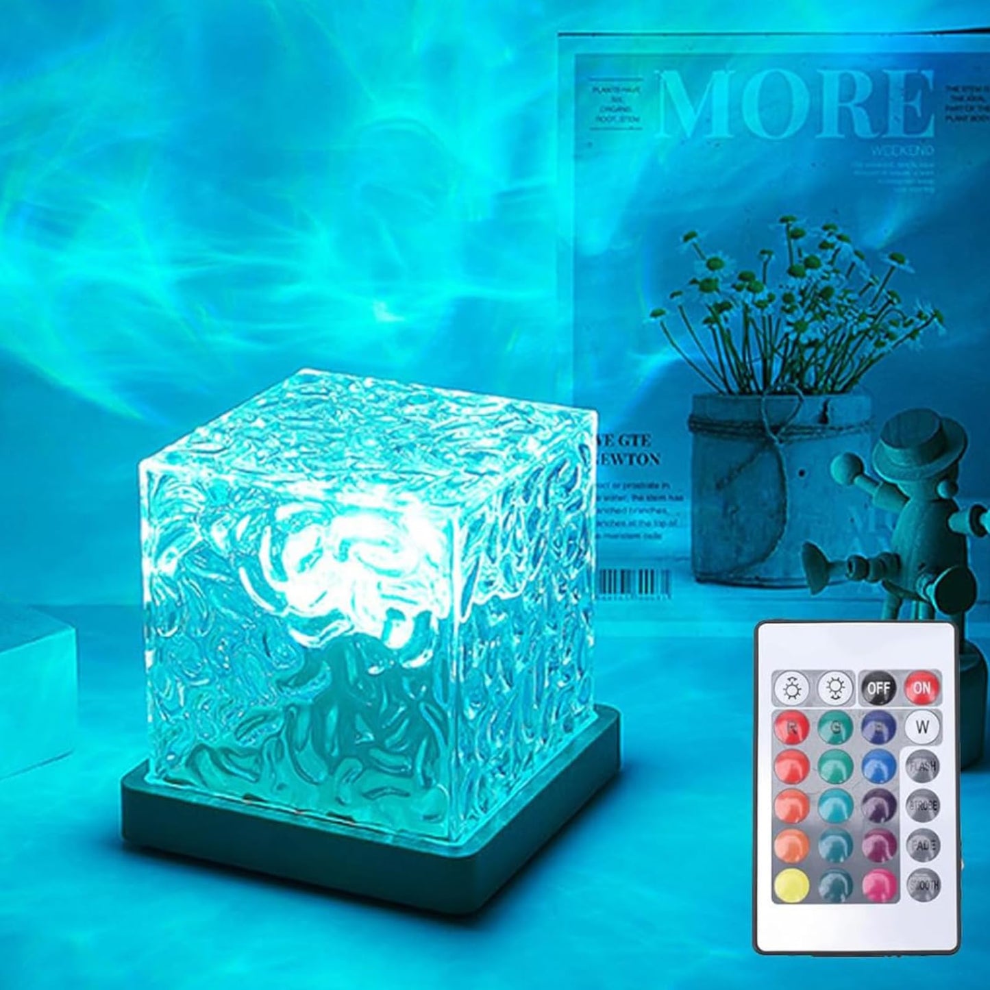 Growalleter Ocean Wave Projector Light, 16-Color LED Shower Lamp with Remote, 3D Water Ripple Projection, Romantic Ambient Lighting for Kids Room, Relaxation, Bedroom, Bathroom & Night Light