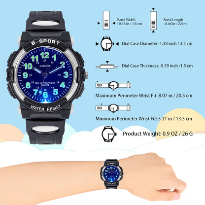 Juboos 7 Color Kids Watches,Children Analogue Quartz Watch for Boys Girls Kids Waterproof Time Teach Watches, Sport Outdoor Wrist Partner 5-16