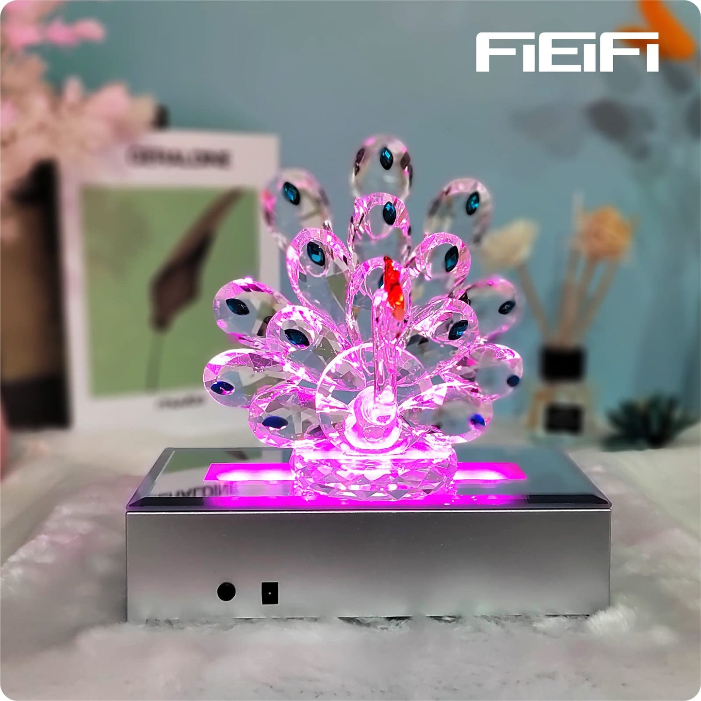 FIEIFI 16 LED Light Display Stand Base for 3D Crystal Glass Art,Holiday Casual Atmosphere Ornament Lamp- 6 Inch Rectangular Illuminated Holder Colorful Lights (silver)