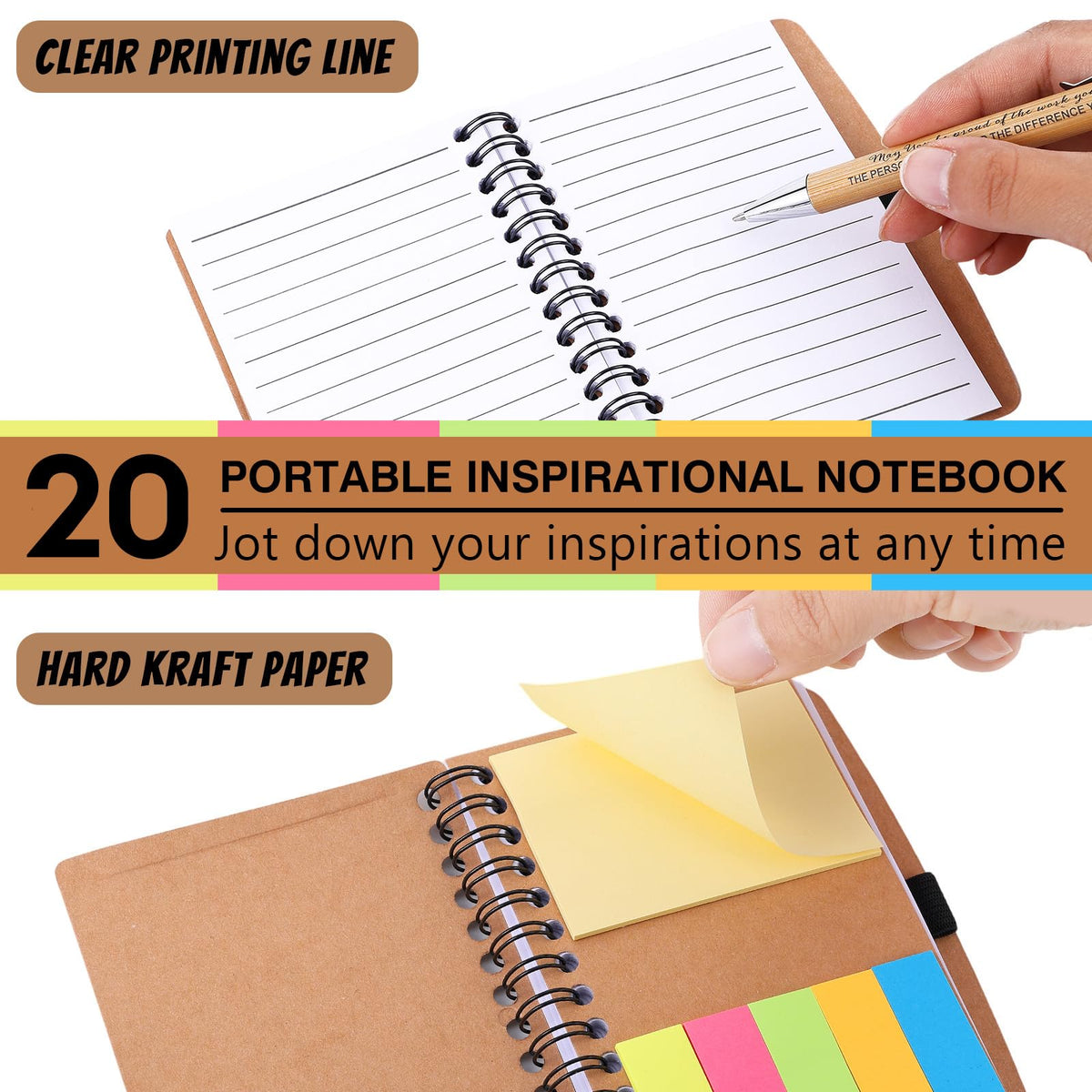 Czlotyh 20 Sets Employee Appreciation Gifts Encouragement Inspirational Spiral Notebooks with Sticky Notes Notepads Thank You Bamboo Ballpoint Pens for Nurse Coworker Teacher (NEVER FORGET)