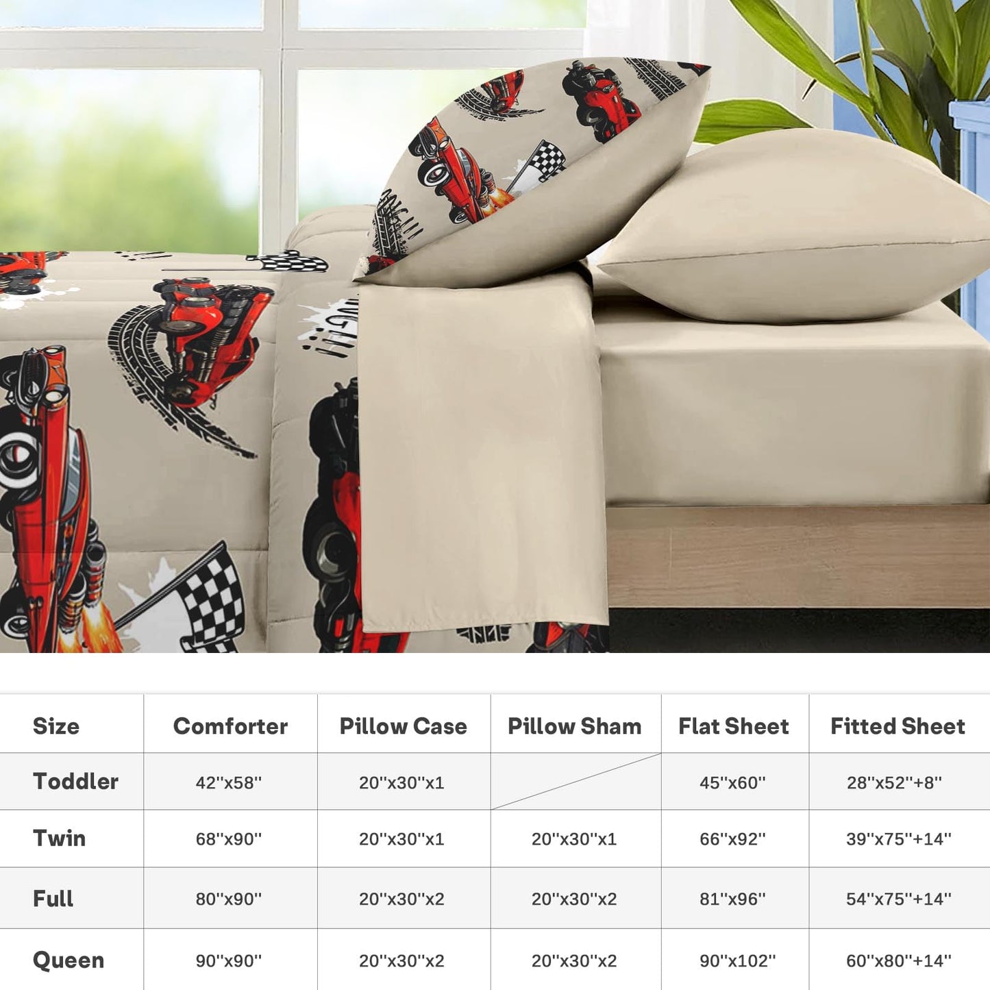 Nesker 5 Pcs Car Comforter Set Twin Size, Rad Race Car Boys Bedding Brown Black Bed in a Bag for Kids and Adults, Retro Cool Truck Bed Sheet Sets with Fitted Sheet Pillowcases & Shams