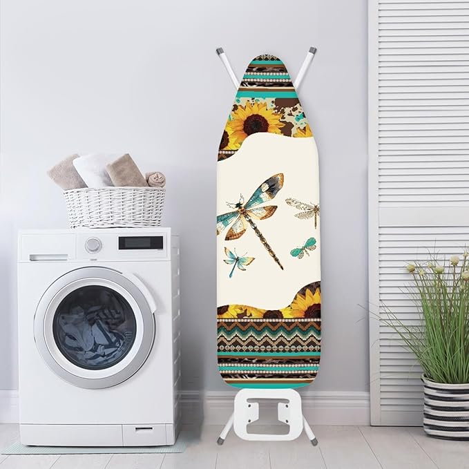 GLENLCWE Tribal Stripe Ironing Board Cover, Hippie Dragonfly Sunflower Iron
