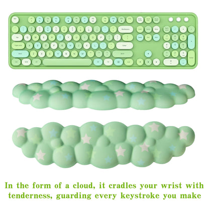 LJYZMD Cloud Wrist Rest Set for Keyboard and Mouse, Includes Cute Coaster, with Computers and Laptops (Green Colorful Star Set)