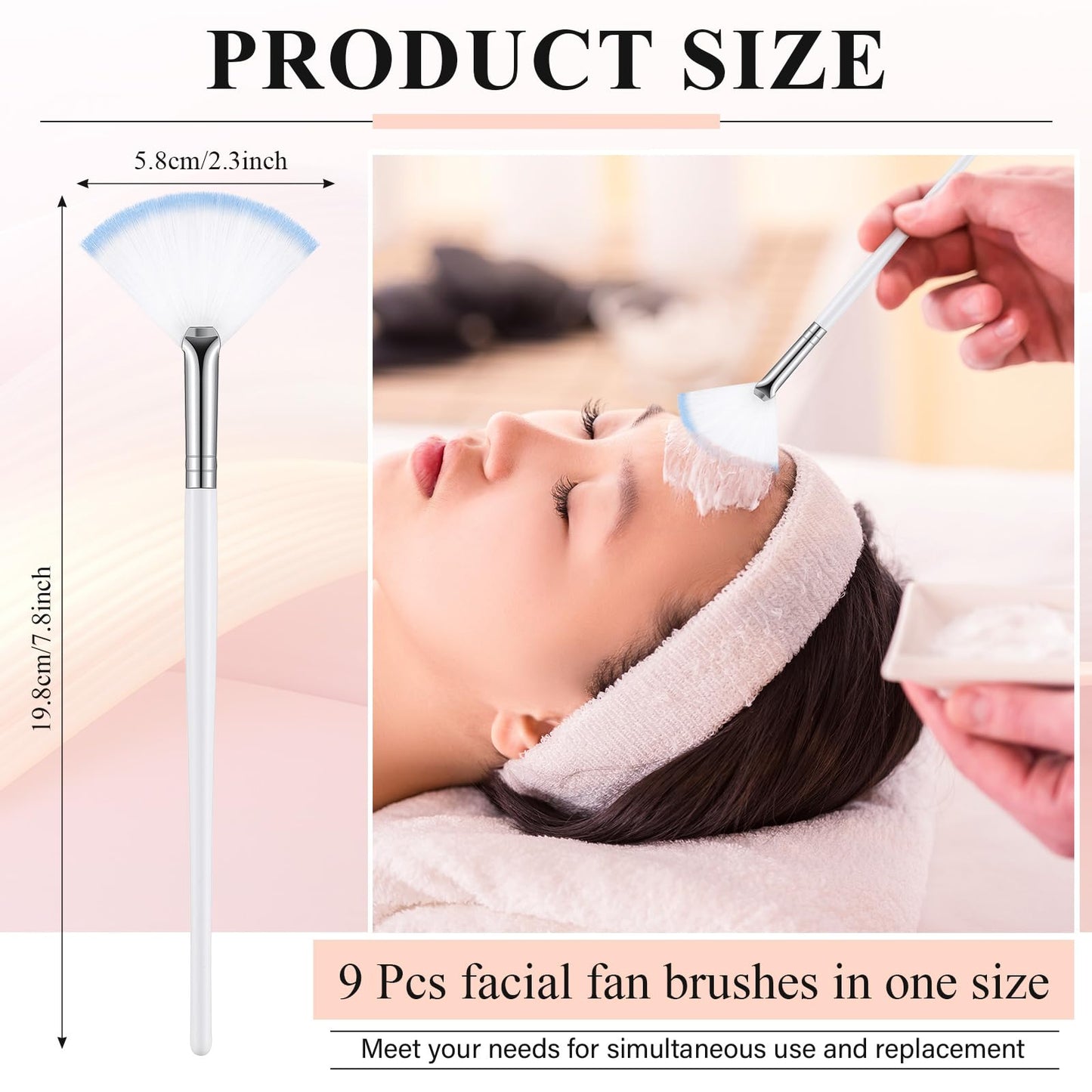 9 Pieces Facial Fan Mask Brushes, Soft Facial Applicator Brushes Tools for Peel Glycolic Makeup for Mud Cream(Champagne)