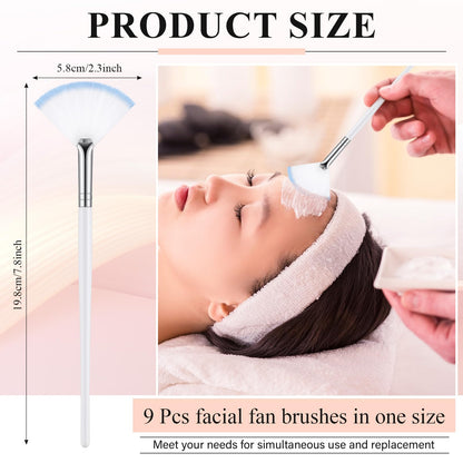 9 Pieces Facial Fan Mask Brushes, Soft Facial Applicator Brushes Tools for Peel Glycolic Makeup for Mud Cream(Champagne)