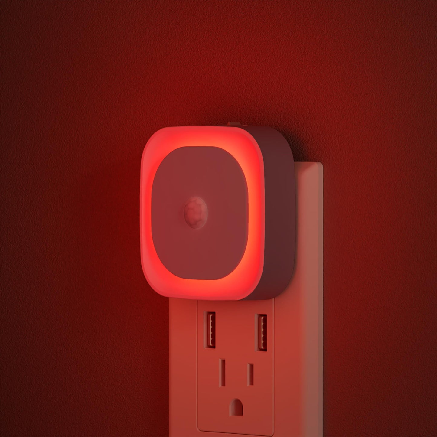YUNLEX 2 Pack Plug in Red Night Light with Motion Sensor & Dusk to Dawn Sensor, Soft Glow, 0% Blue Light, Dimmable, Auto On/Off, 3 in 1 LED Lights for Bedroom, Kids, Bathroom, Hallway, as Father Gifts