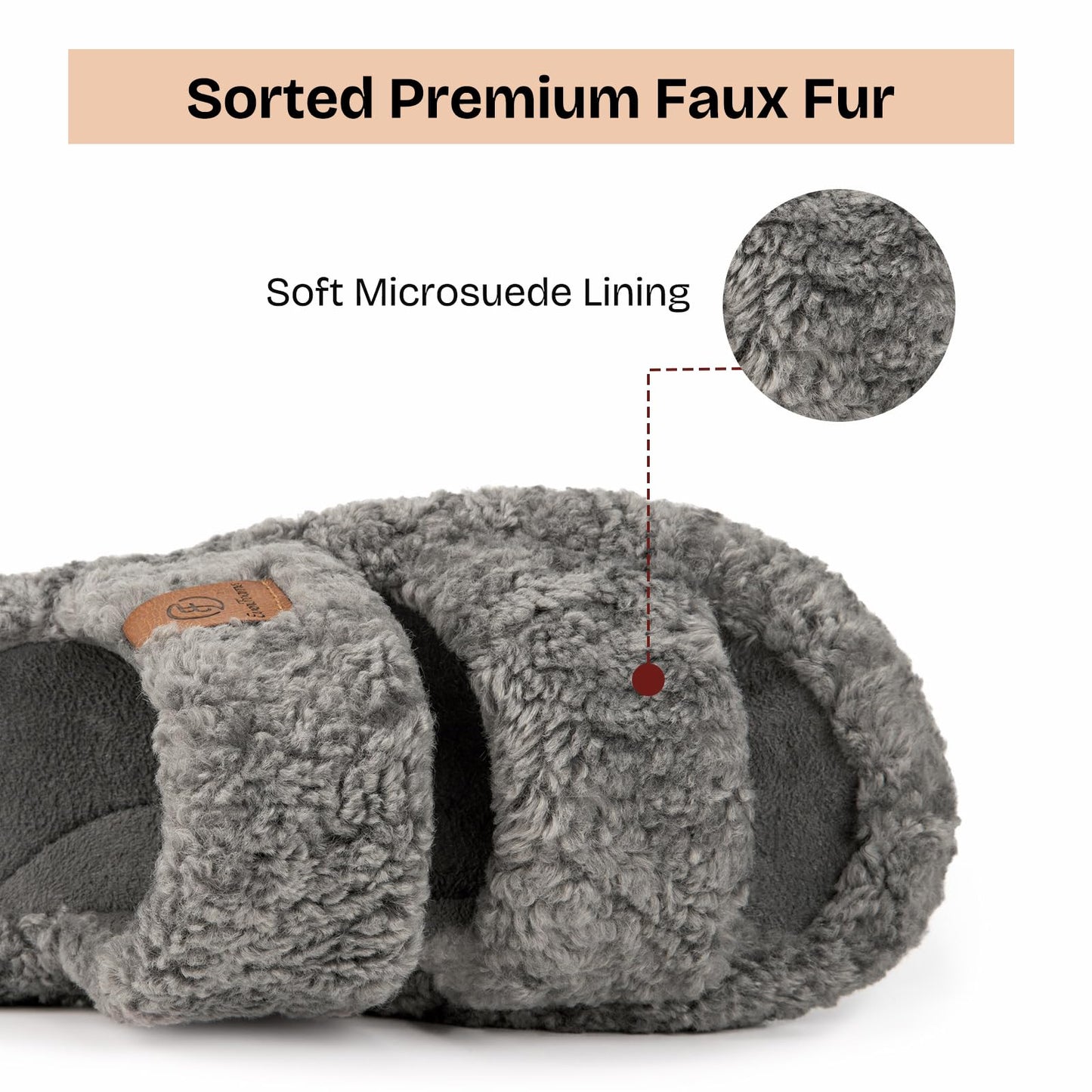 EverFoams Womens Fuzzy Open-toe Slippers Soft Comfy Memory Foam Indoor House Shoes Cool Gray,7-8 US