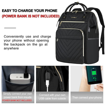 VANKEAN Laptop Backpack for Women Men 17.3 Inch Stylish Computer Work Backpack, Waterproof College Daypack Backpacks with USB Port & RFID Blocking, Business Travel Backpack, Black