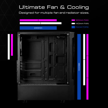 GAMDIAS TALOS E3 Gaming pc case, Mid-Tower ATX Case, Tempered Glass Panel, 3 Built-in 120mm ARGB Fans, Tool-Free Installation Tempered Glass Window, Supports Motherboards up to ATX, Power Cover Design